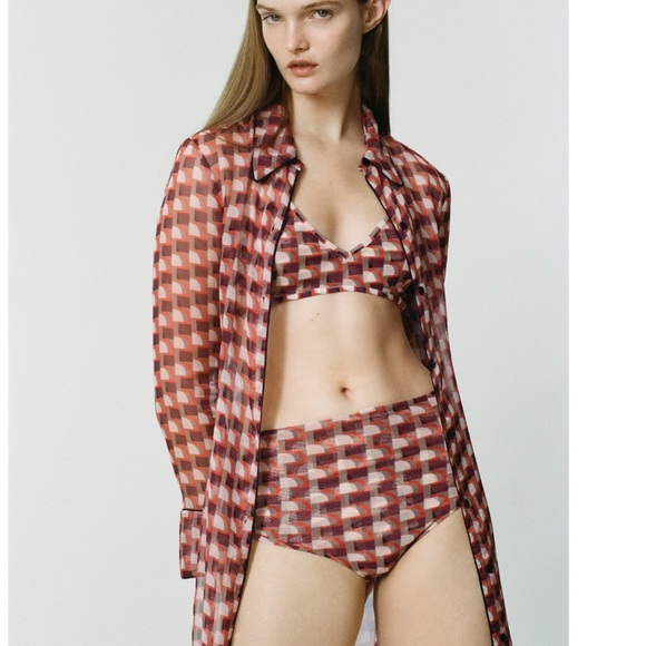 Zara Dresses & Skirts - Zara tunic shirt dress with bralette and panties set sheer geometric print